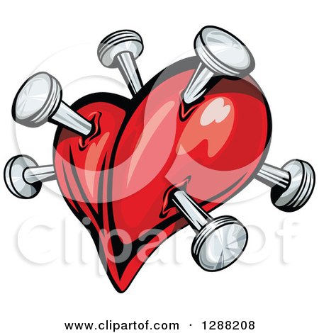 Clipart of a Red Heart Poked with Nails 2 - Royalty Free Vector Illustration by Vector Tradition SM