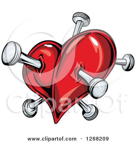 Clipart of a Red Heart Poked with Nails 3 - Royalty Free Vector Illustration by Vector Tradition SM