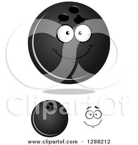 Clipart of Grayscale Bowling Balls and a Face 2 - Royalty Free Vector Illustration by Vector Tradition SM