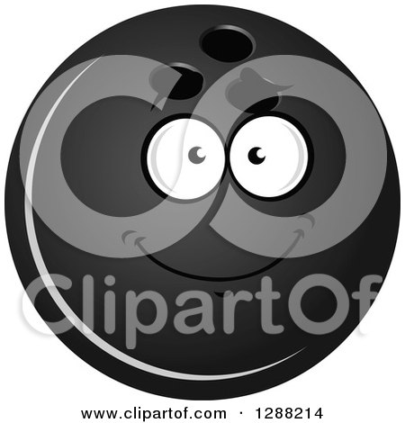 Clipart of a Grayscale Smiling Bowling Ball Character 2 - Royalty Free Vector Illustration by Vector Tradition SM