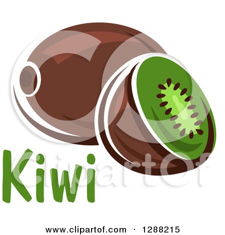 Clipart of a Halved and Whole Kiwi Fruit with Text - Royalty Free Vector Illustration by Vector Tradition SM