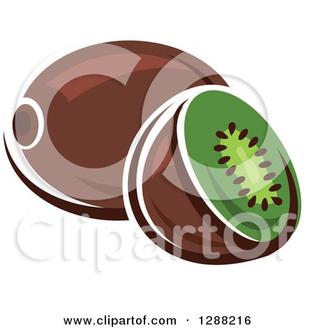 Clipart of a Halved and Whole Kiwi Fruit - Royalty Free Vector Illustration by Vector Tradition SM