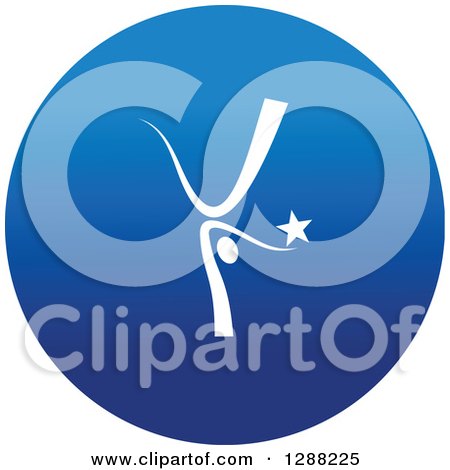 Clipart of a White Break Dancer Doing a Cartwheel with a Star in a Round Blue Icon - Royalty Free Vector Illustration by Vector Tradition SM