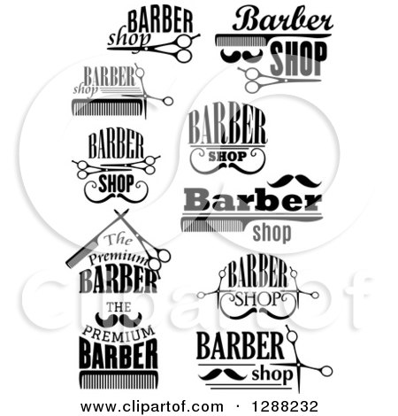 Clipart of a Black and White Barber Shop Designs 3 - Royalty Free Vector Illustration by Vector Tradition SM