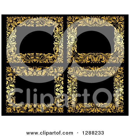 Clipart of Gold Ornate Floral Frames over Black - Royalty Free Vector Illustration by Vector Tradition SM