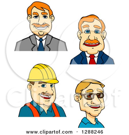 Clipart of Cartoon Avatars of Caucasian Businessmen and a Contractor - Royalty Free Vector Illustration by Vector Tradition SM
