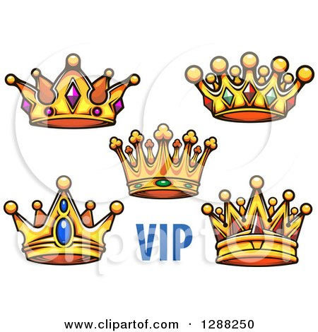 Clipart of Gold Cartoon Crowns with Vip Text - Royalty Free Vector Illustration by Vector Tradition SM