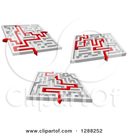 Clipart of 3d Mazes with Red Arrow Paths - Royalty Free Vector Illustration by Vector Tradition SM