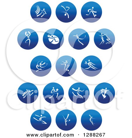 Clipart of White People Dancing and Performing Sports in Blue Icons - Royalty Free Vector Illustration by Vector Tradition SM