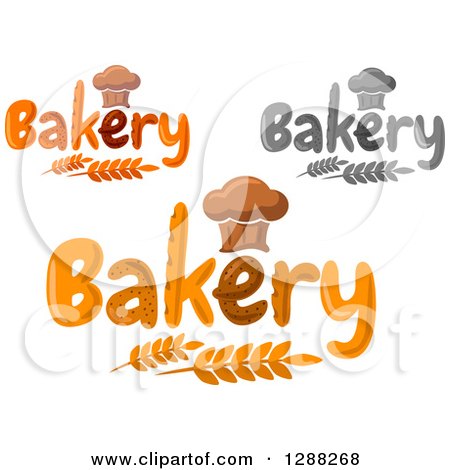 Clipart of Chef Hat Shaped Muffins or Bread Loaves over Bakery Text and Wheat Stalks - Royalty Free Vector Illustration by Vector Tradition SM