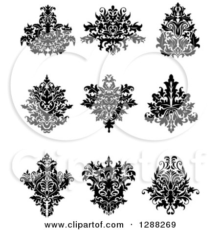 Clipart of Black and White Arabesque Damask Designs 12 - Royalty Free Vector Illustration by Vector Tradition SM