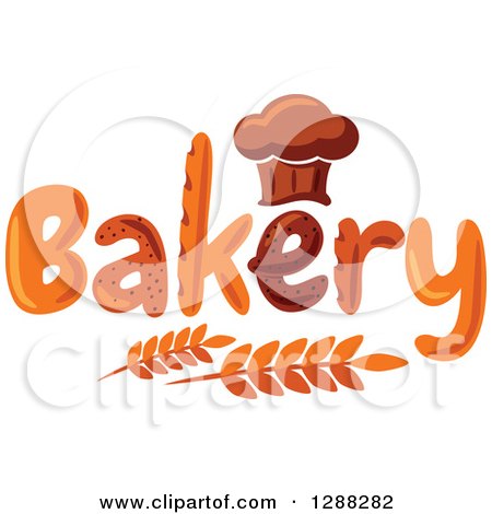 Clipart of a Chef Hat Shaped Muffin or Bread Loaf over Bakery Text and Wheat - Royalty Free Vector Illustration by Vector Tradition SM
