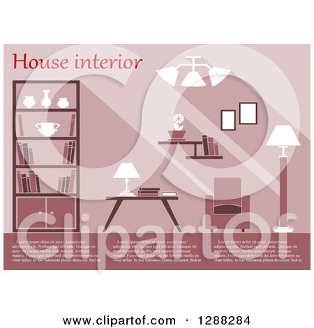 Clipart of a Pink Toned Living Room Interior with Sample Text - Royalty Free Vector Illustration by Vector Tradition SM