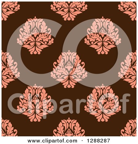 Clipart of a Seamless Background Design Pattern of Pink Damask over Brown - Royalty Free Vector Illustration by Vector Tradition SM