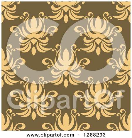 Clipart of a Seamless Background Design Pattern of Yellow Damask over Green - Royalty Free Vector Illustration by Vector Tradition SM