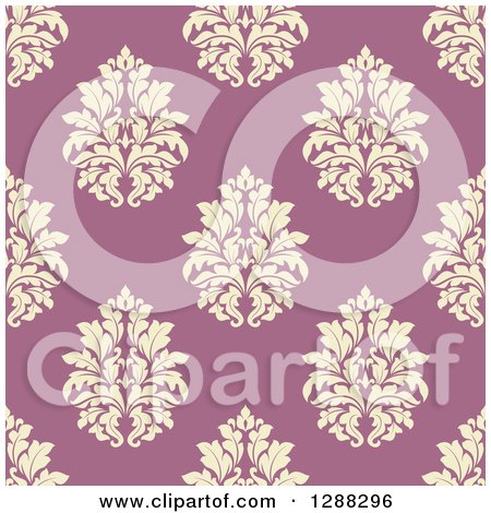 Clipart of a Seamless Background Design Pattern of Yellow Damask over Pink - Royalty Free Vector Illustration by Vector Tradition SM
