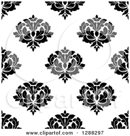 Clipart of a Seamless Background Design Pattern of Black and White Damask 10 - Royalty Free Vector Illustration by Vector Tradition SM