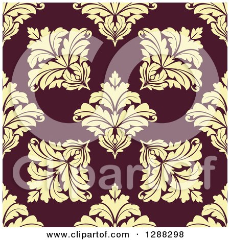 Clipart of a Seamless Background Design Pattern of Yellow Damask over Brown - Royalty Free Vector Illustration by Vector Tradition SM