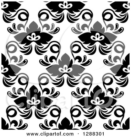 Clipart of a Background Pattern of Seamless Black Flowers on White - Royalty Free Vector Illustration by Vector Tradition SM
