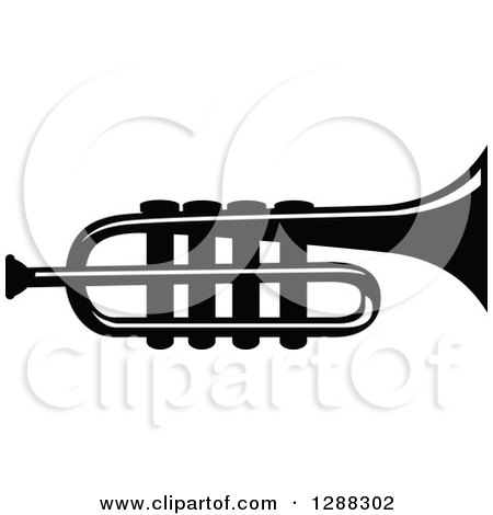 Clipart of a Black and White Trumpet - Royalty Free Vector Illustration by Vector Tradition SM