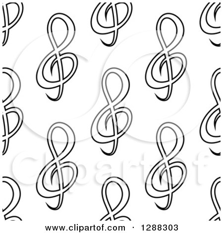 Clipart of a Background Pattern of Black and White Seamless Music Clefs - Royalty Free Vector Illustration by Vector Tradition SM