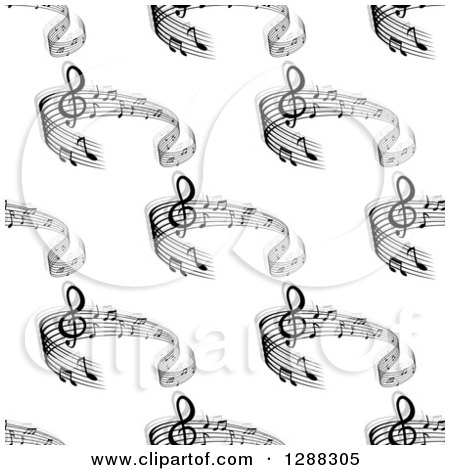 Clipart of a Seamless Background Pattern of Grayscale Sheet Music Waves - Royalty Free Vector Illustration by Vector Tradition SM
