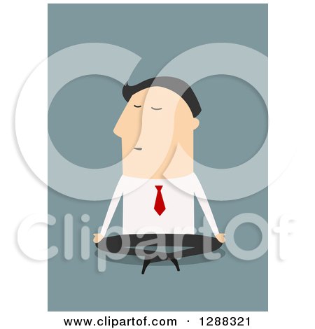Clipart of a Flat Modern Design Styled White Businessman Meditating, over Blue - Royalty Free Vector Illustration by Vector Tradition SM