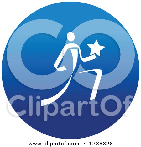 Clipart of a White Track and Field Athlete Running with a Star in a Round Blue Icon - Royalty Free Vector Illustration by Vector Tradition SM