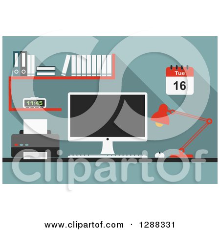 Clipart of a Desktop Computer Work Station - Royalty Free Vector Illustration by Vector Tradition SM