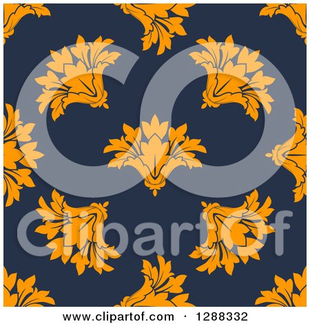 Clipart of a Background Pattern of Seamless Orange Flowers on Navy Blue - Royalty Free Vector Illustration by Vector Tradition SM