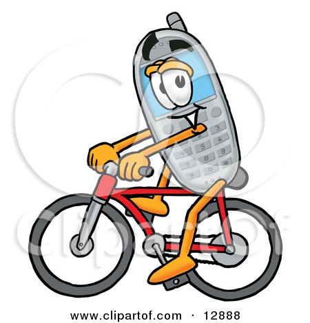 Clipart Picture of a Wireless Cellular Telephone Mascot Cartoon Character Riding a Bicycle by Mascot Junction