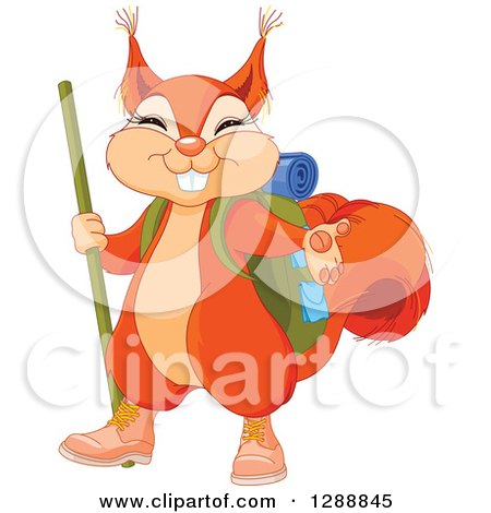 Clipart of a Cute Presenting Squirrel in Hiking Gear - Royalty Free Vector Illustration by Pushkin