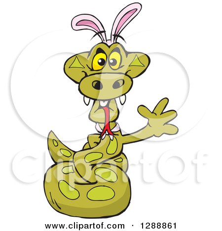Clipart of a Cartoon Happy Python Snake Wearing a Christmas Sant Hat and Waving - Royalty Free Vector Illustration by Dennis Holmes Designs
