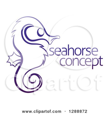 Clipart of a Dark Blue Sketched Seahorse in Profile, with Sample Text - Royalty Free Vector Illustration by AtStockIllustration
