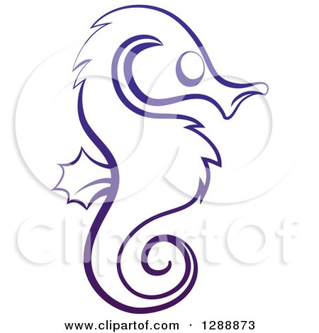 Clipart of a Dark Blue Sketched Seahorse in Profile - Royalty Free Vector Illustration by AtStockIllustration