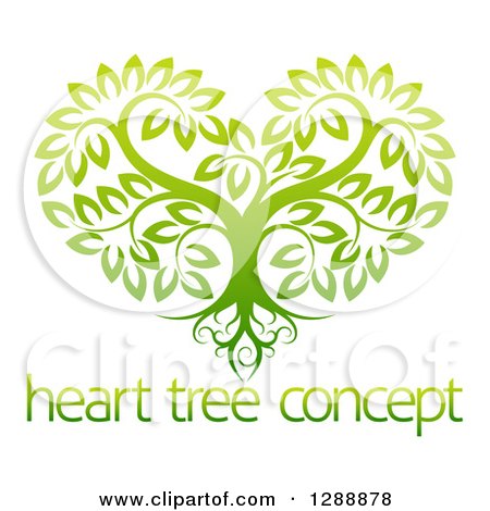 Clipart of a Gradient Green Heart Shaped Tree with Roots and Leafy Branches over Sample Text - Royalty Free Vector Illustration by AtStockIllustration