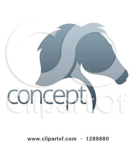 Clipart of a Gradient Gray Horse Head Silhouette in Profile, with Concept Text - Royalty Free Vector Illustration by AtStockIllustration