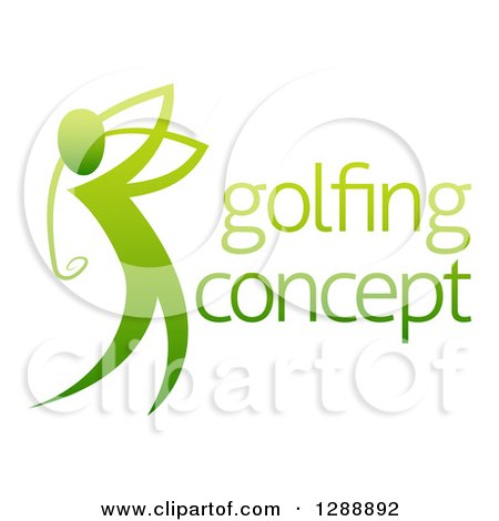 Clipart of a Gradient Green Man Golfing with Sample Text - Royalty Free Vector Illustration by AtStockIllustration
