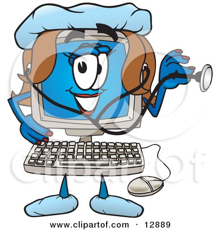 Clipart Picture of a Desktop Computer Mascot Cartoon Character by Mascot Junction