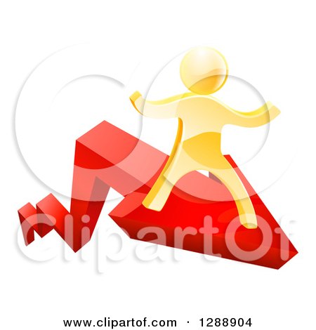 Clipart of a 3d Gold Man Running on a Red Growth Arrow - Royalty Free Vector Illustration by AtStockIllustration