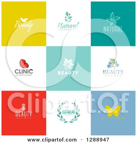 Clipart of Flat Design Beauty Business Logo Icons with Text on Colorful Tiles 2 - Royalty Free Vector Illustration by elena