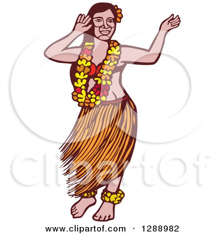 Clipart of a Retro Woodcut Linocut Polynesian Hawaiian Hula Dancer - Royalty Free Vector Illustration by patrimonio