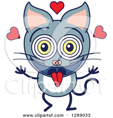 Clipart of a Smitten Gray Cat in Love - Royalty Free Vector Illustration by Zooco