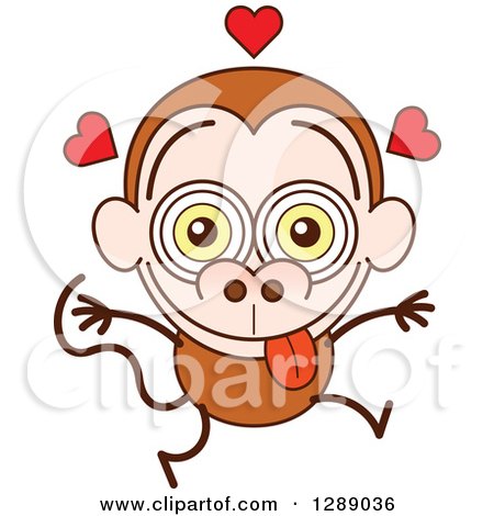 Clipart of a Smitten Brown Monkey in Love - Royalty Free Vector Illustration by Zooco