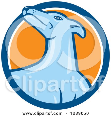 Clipart of a Retro Cartoon Greyhound Dog in a Blue White and Orange Circle - Royalty Free Vector Illustration by patrimonio