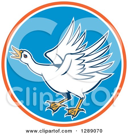 Clipart of a Cartoon Angry White Swan in an Orange White and Blue Circle - Royalty Free Vector Illustration by patrimonio
