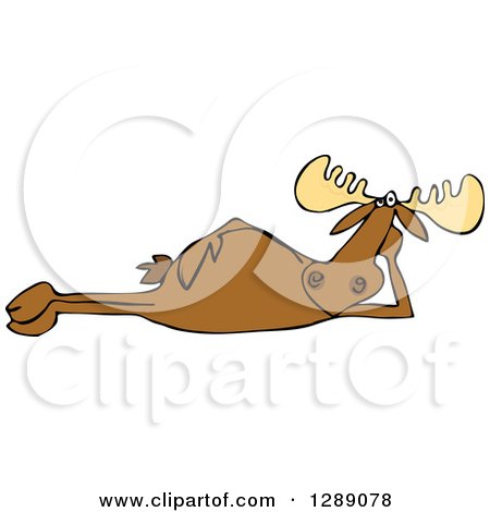 Animal Clipart of a Cartoon Relaxed Moose Resting on His Side - Royalty Free Vector Illustration by djart