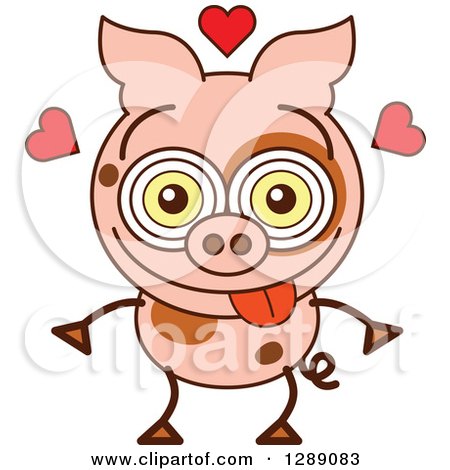 Farm Animal Clipart of a Smitten and Amorous Pig in Love - Royalty Free Vector Illustration by Zooco