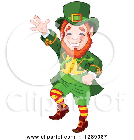 Holiday Clipart of a Cheerful St Patricks Day Leprechaun Dancing - Royalty Free Vector Illustration by Pushkin