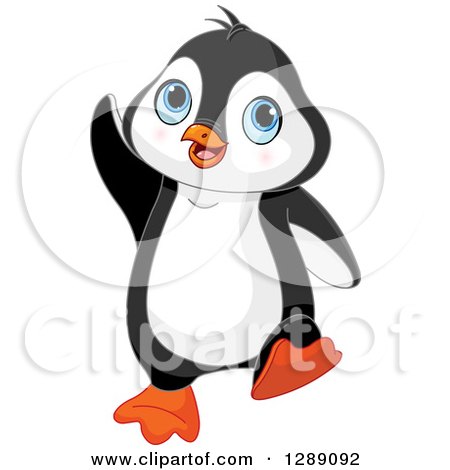 Animal Clipart of a Cute Blue Eyed Penguin Dancing - Royalty Free Vector Illustration by Pushkin